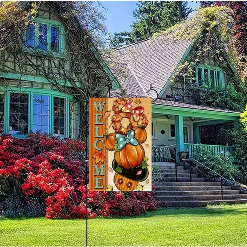 Fall Welcome Garden Flag Orange Blue 18in x 12in